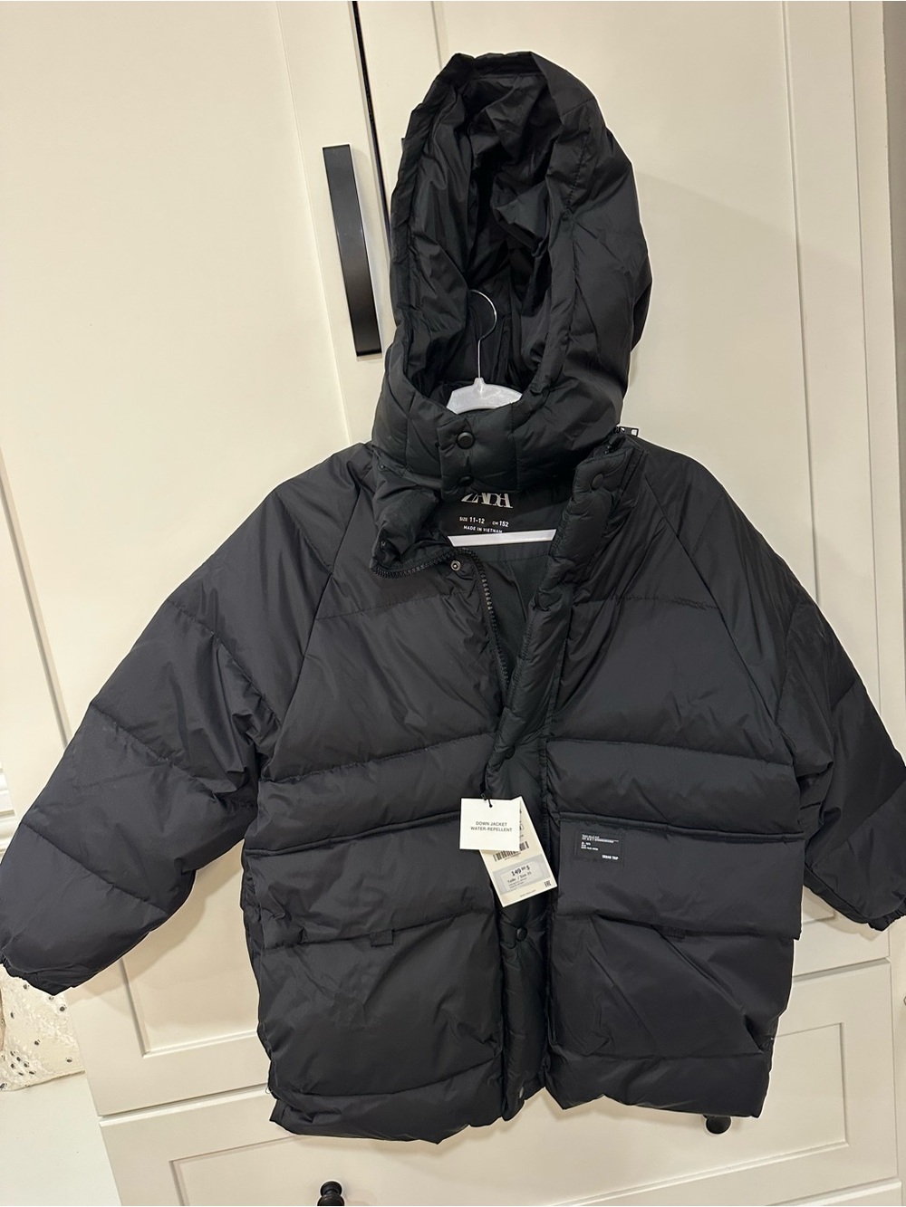 Zara Black Hooded Puffer Coat for Kids